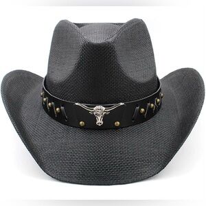 Black Cowboy Hat with Bullhead Accent